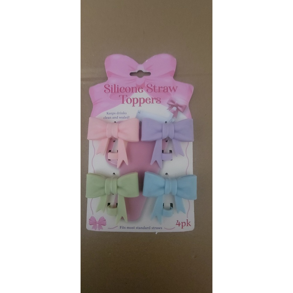 Silicone Straw Toppers 4 Colorful‎ Bows